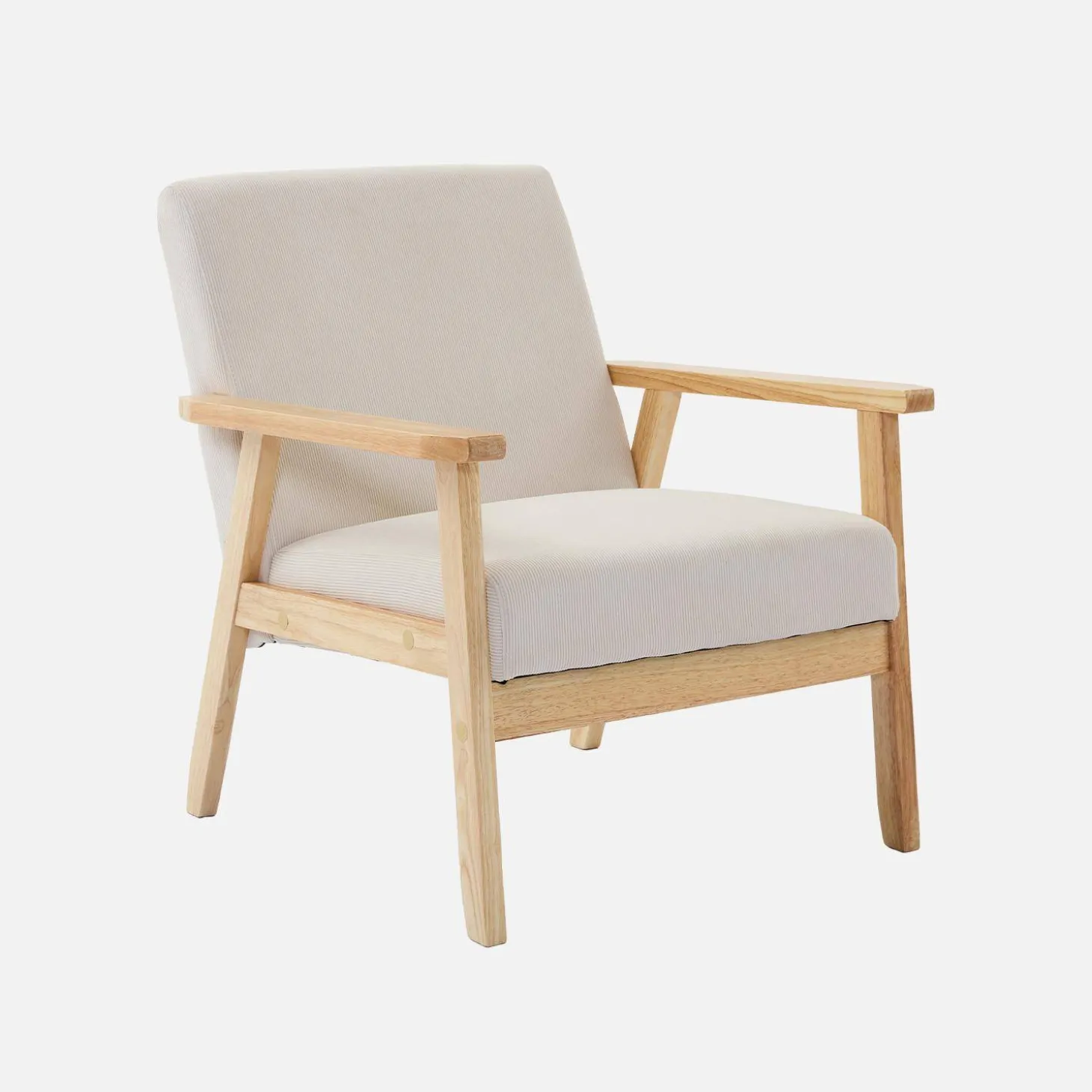 Fauteuil van hout met corduroy zitting
