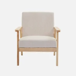 Fauteuil van hout met corduroy zitting