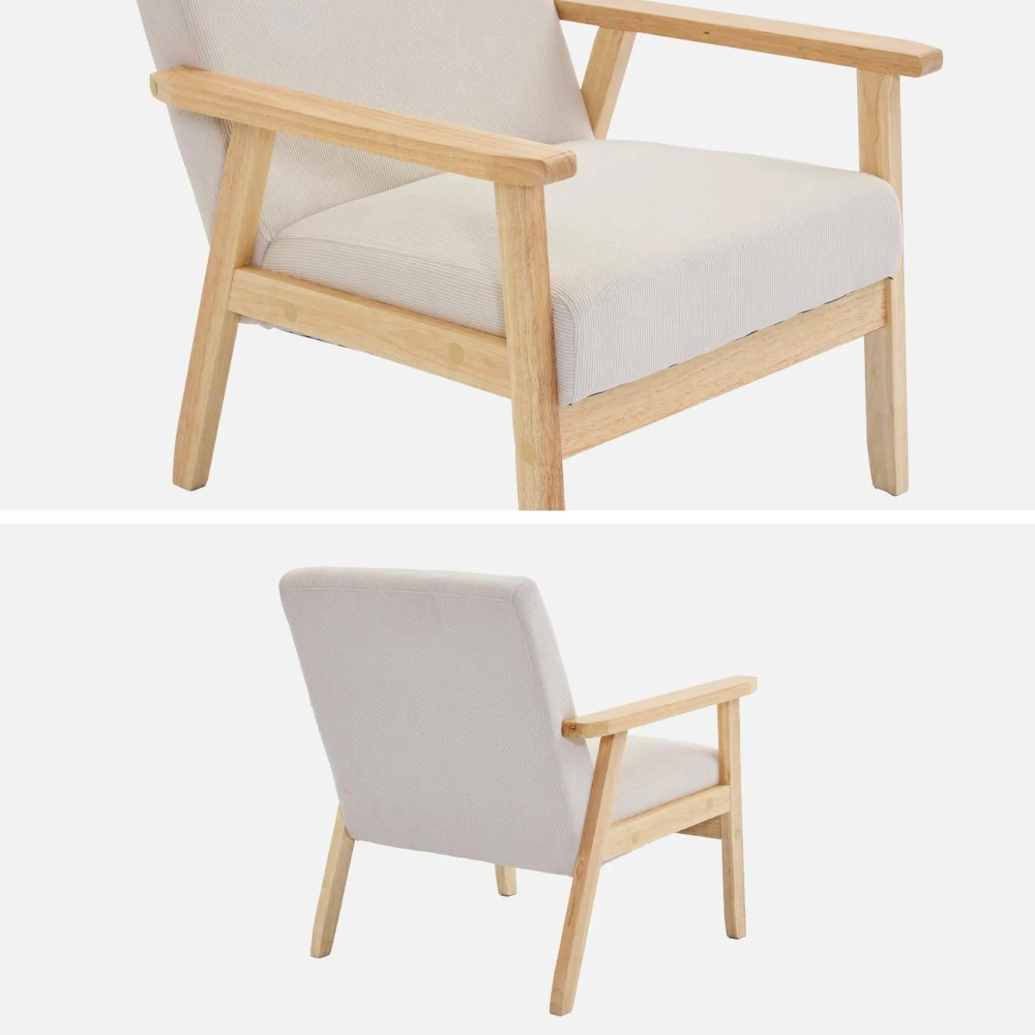 Fauteuil van hout met corduroy zitting