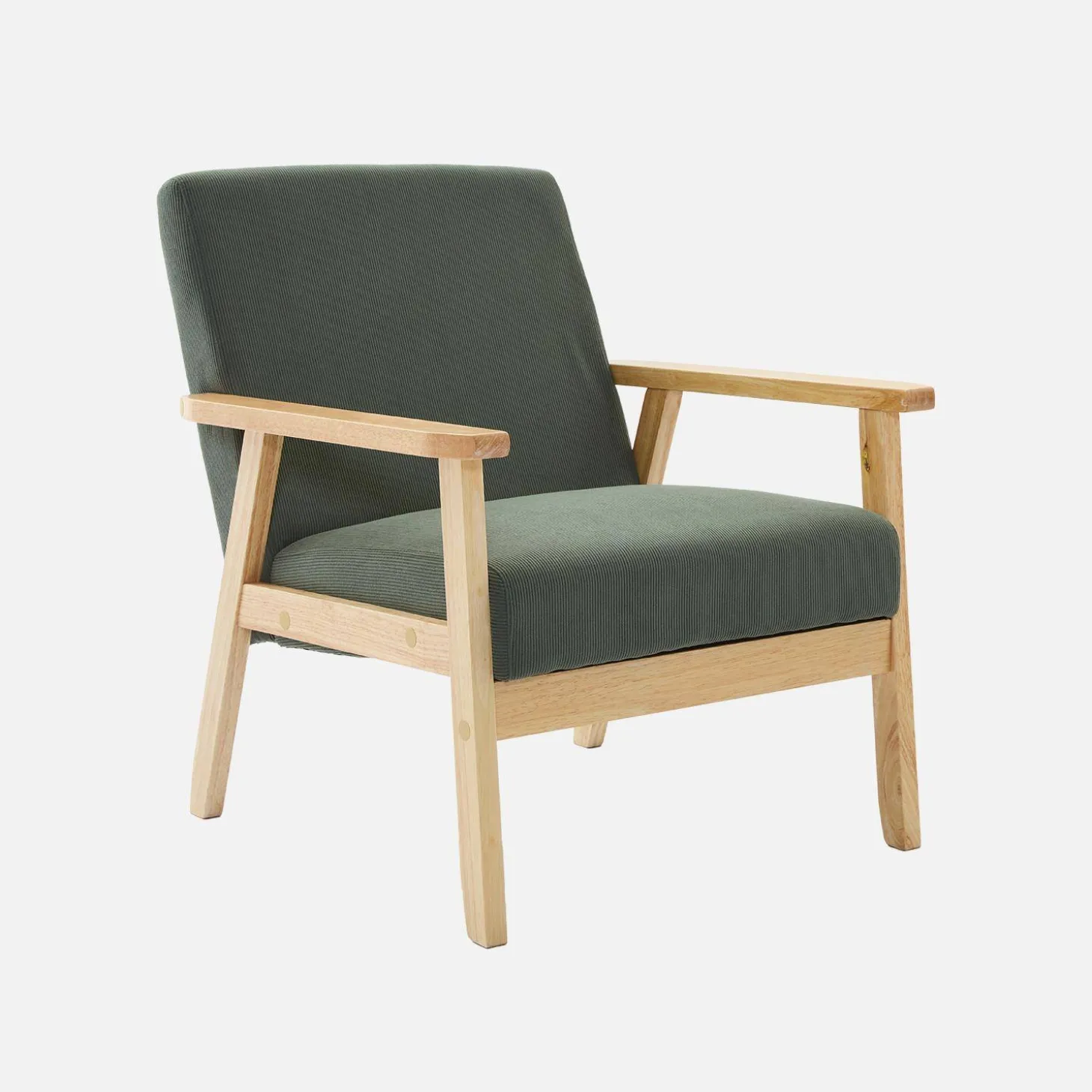Fauteuil van hout met corduroy zitting