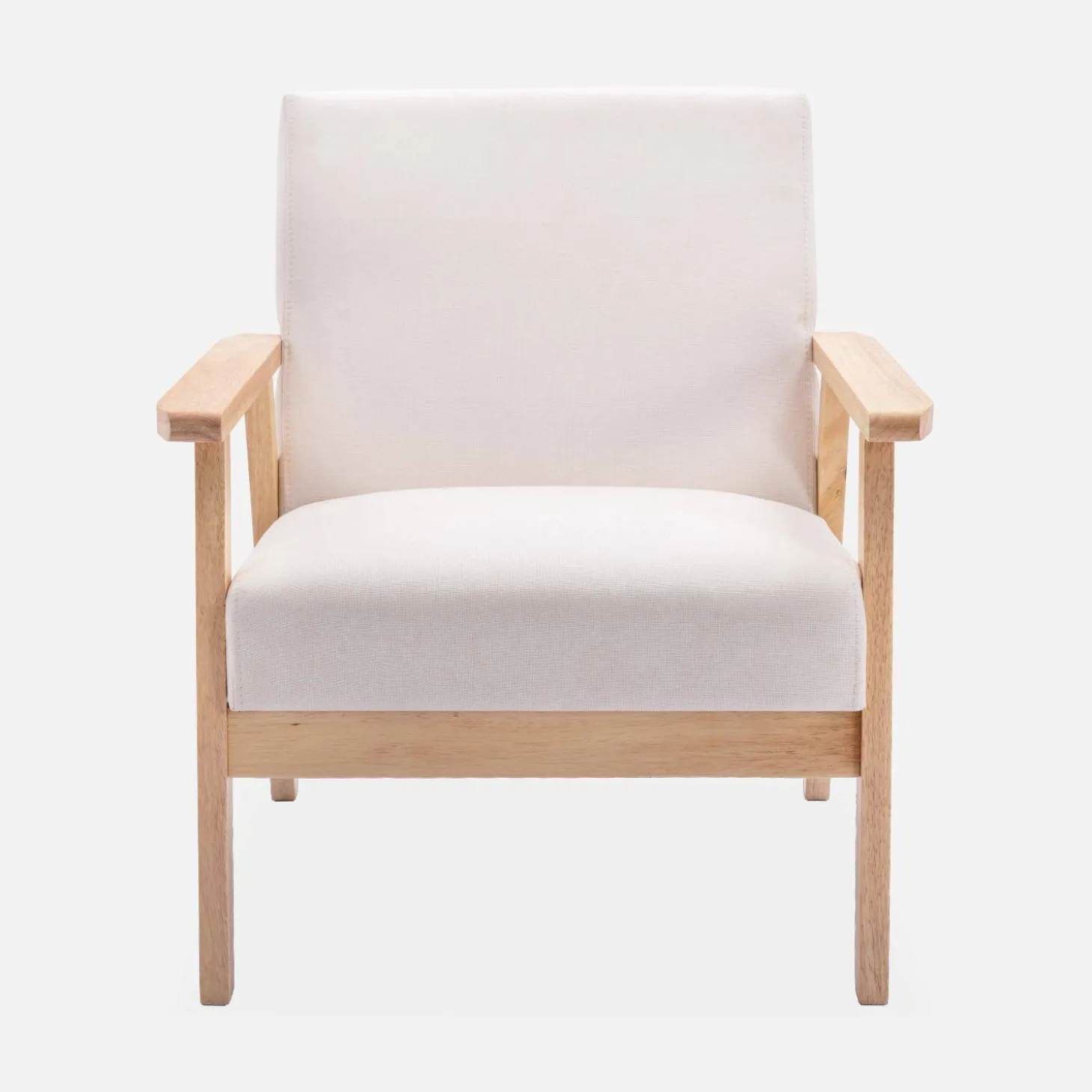Fauteuil van hout met stoffen zitting