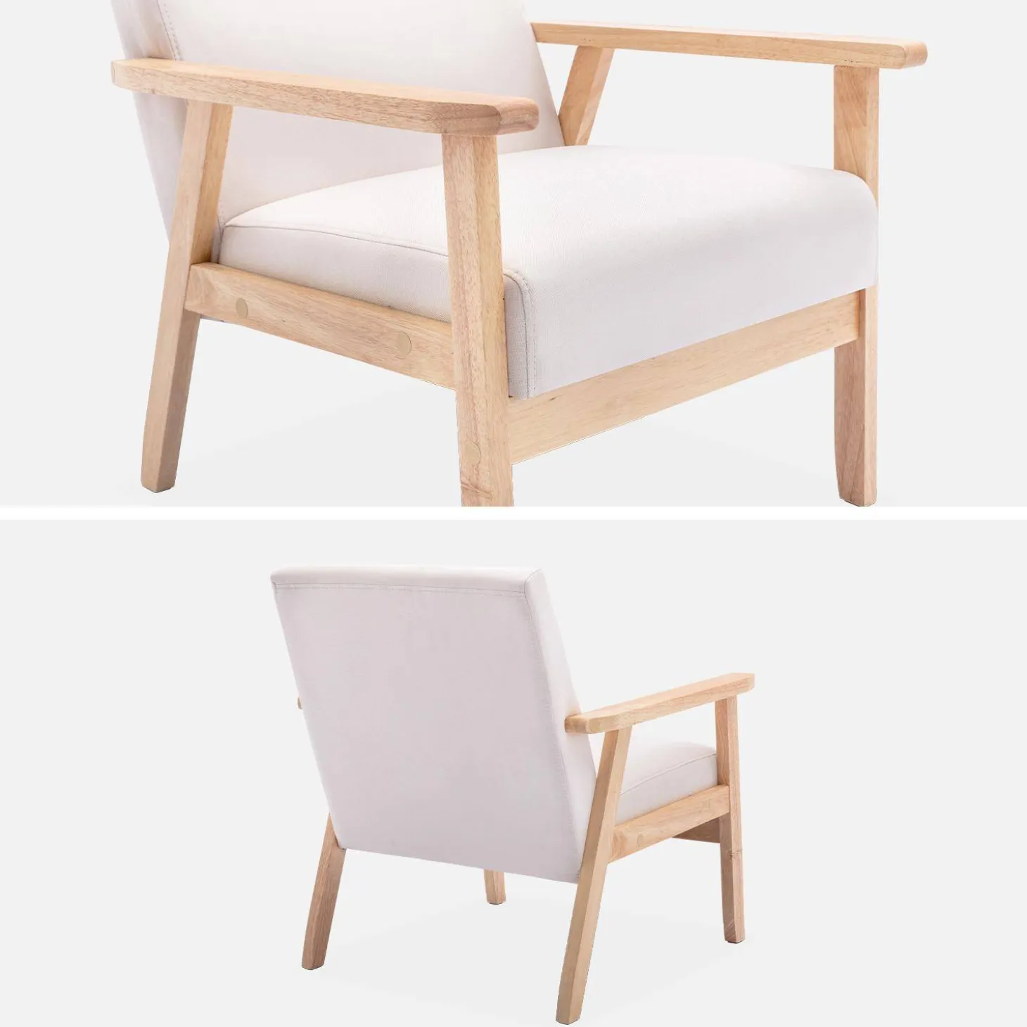 Fauteuil van hout met stoffen zitting