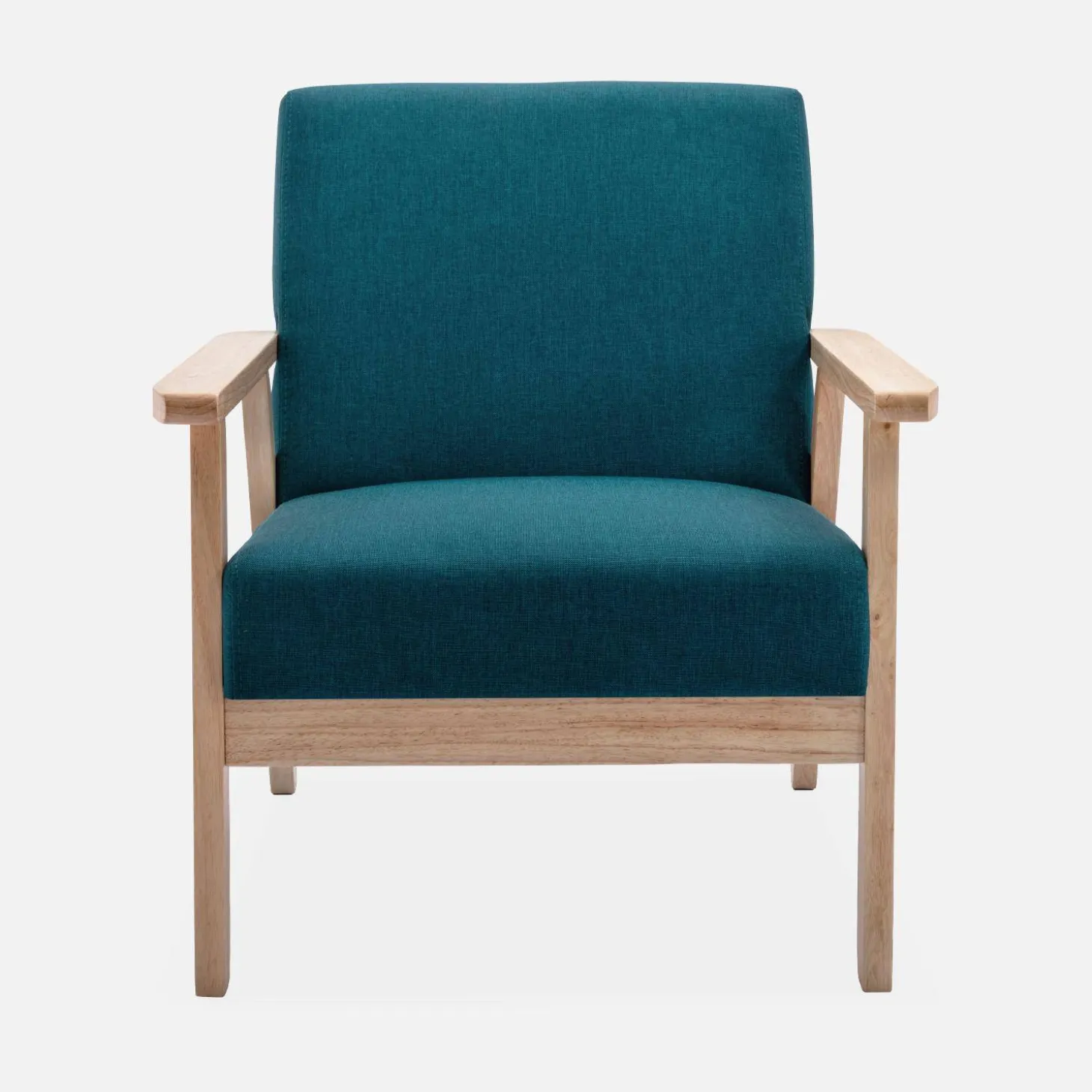 Fauteuil van hout met stoffen zitting