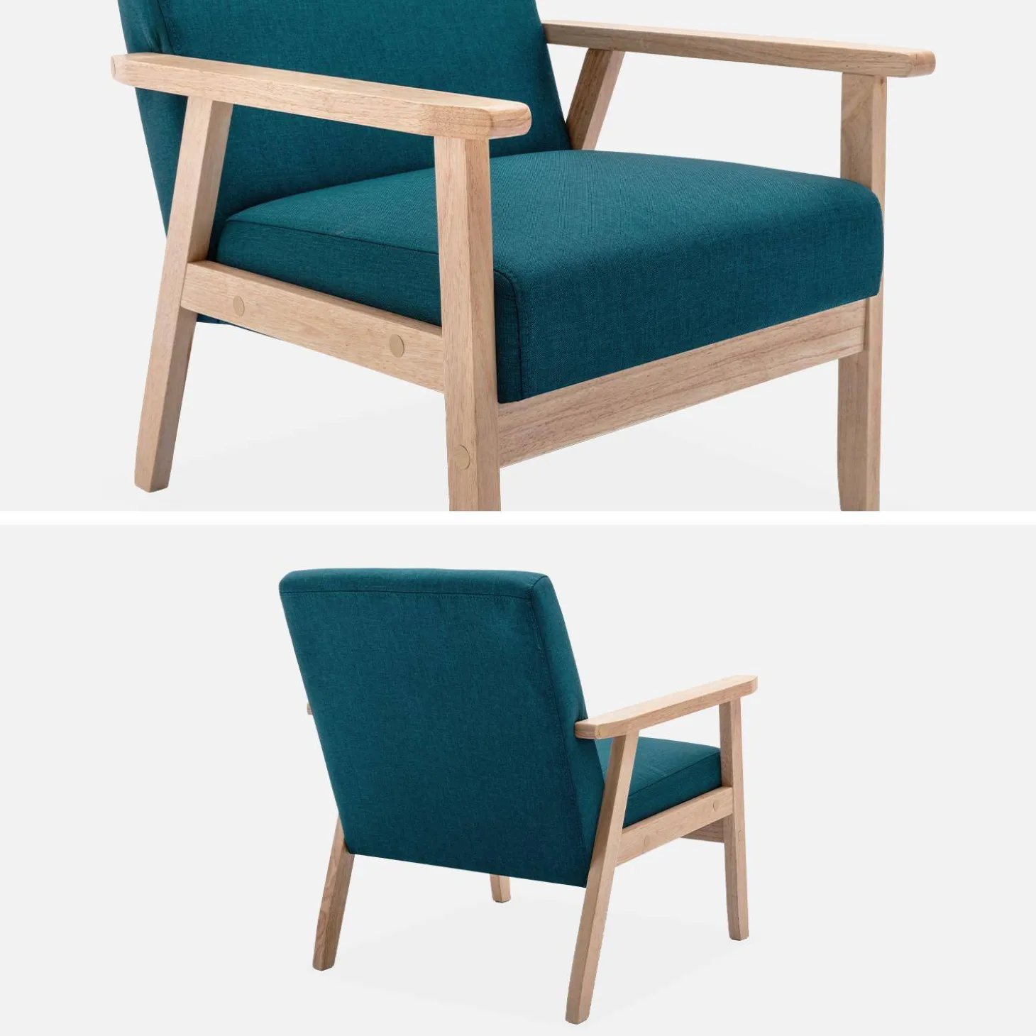 Fauteuil van hout met stoffen zitting