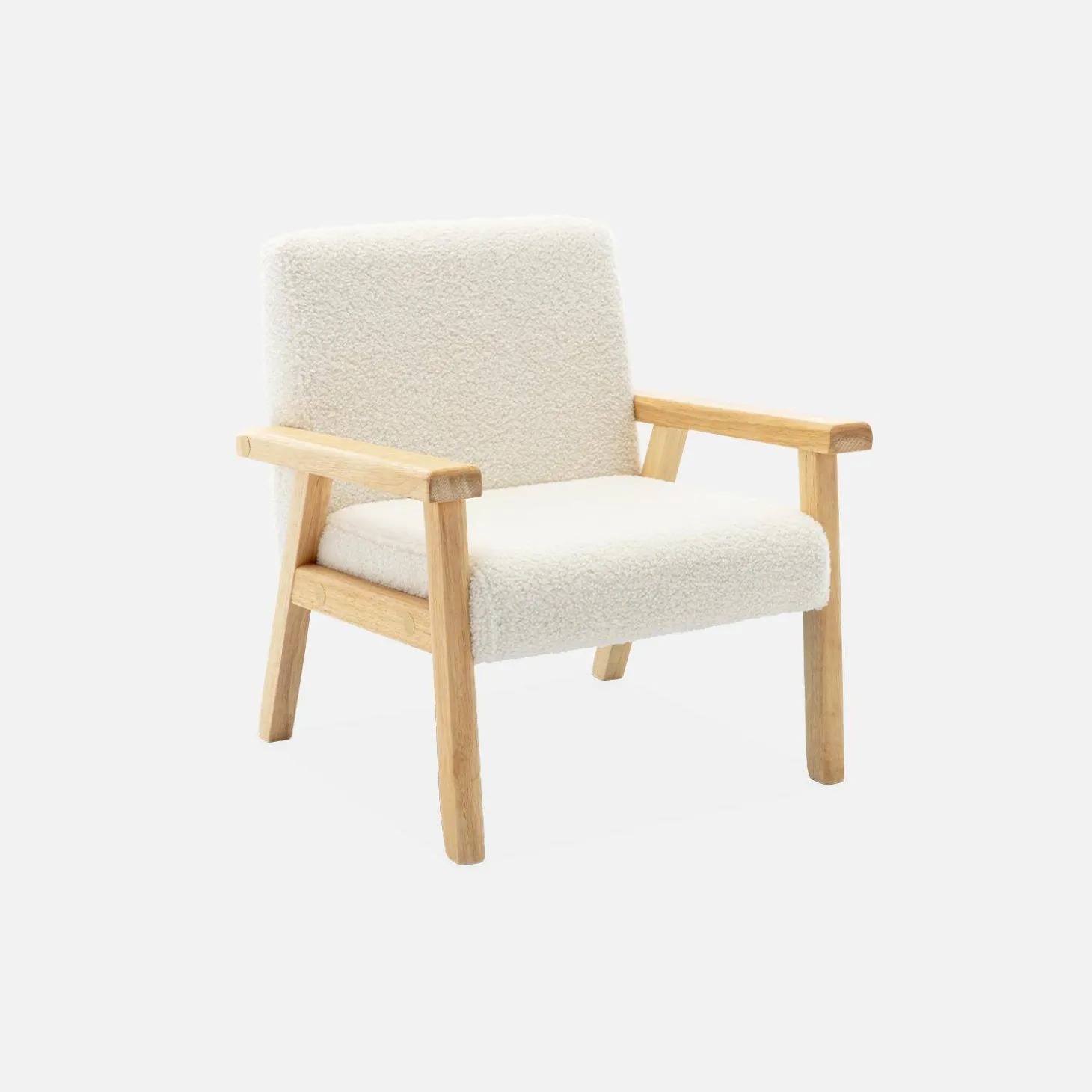 Fauteuil voor kinderen van hout en bouclé