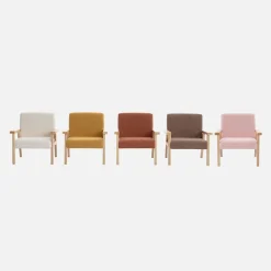 Fauteuil voor kinderen van hout en bouclé