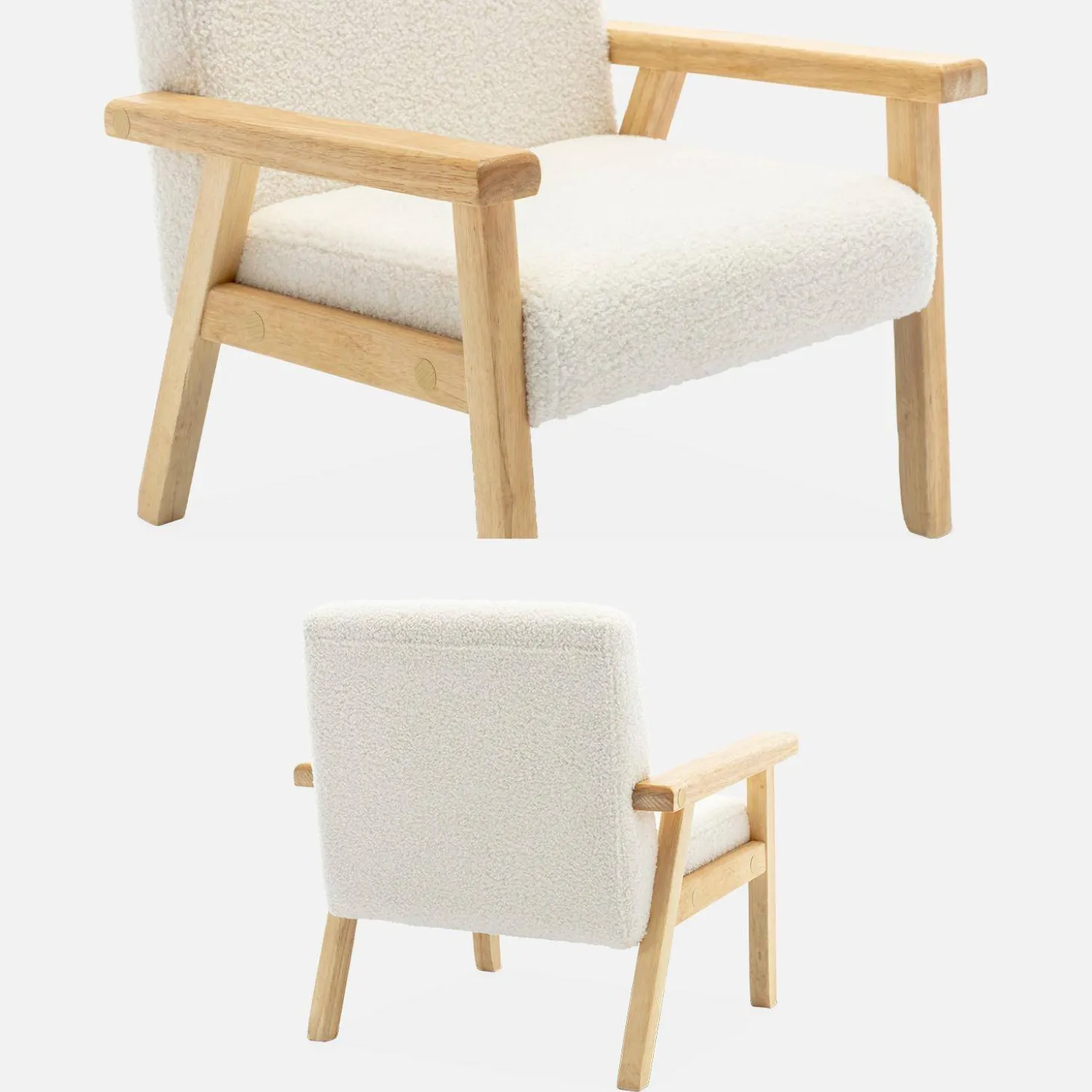 Fauteuil voor kinderen van hout en bouclé