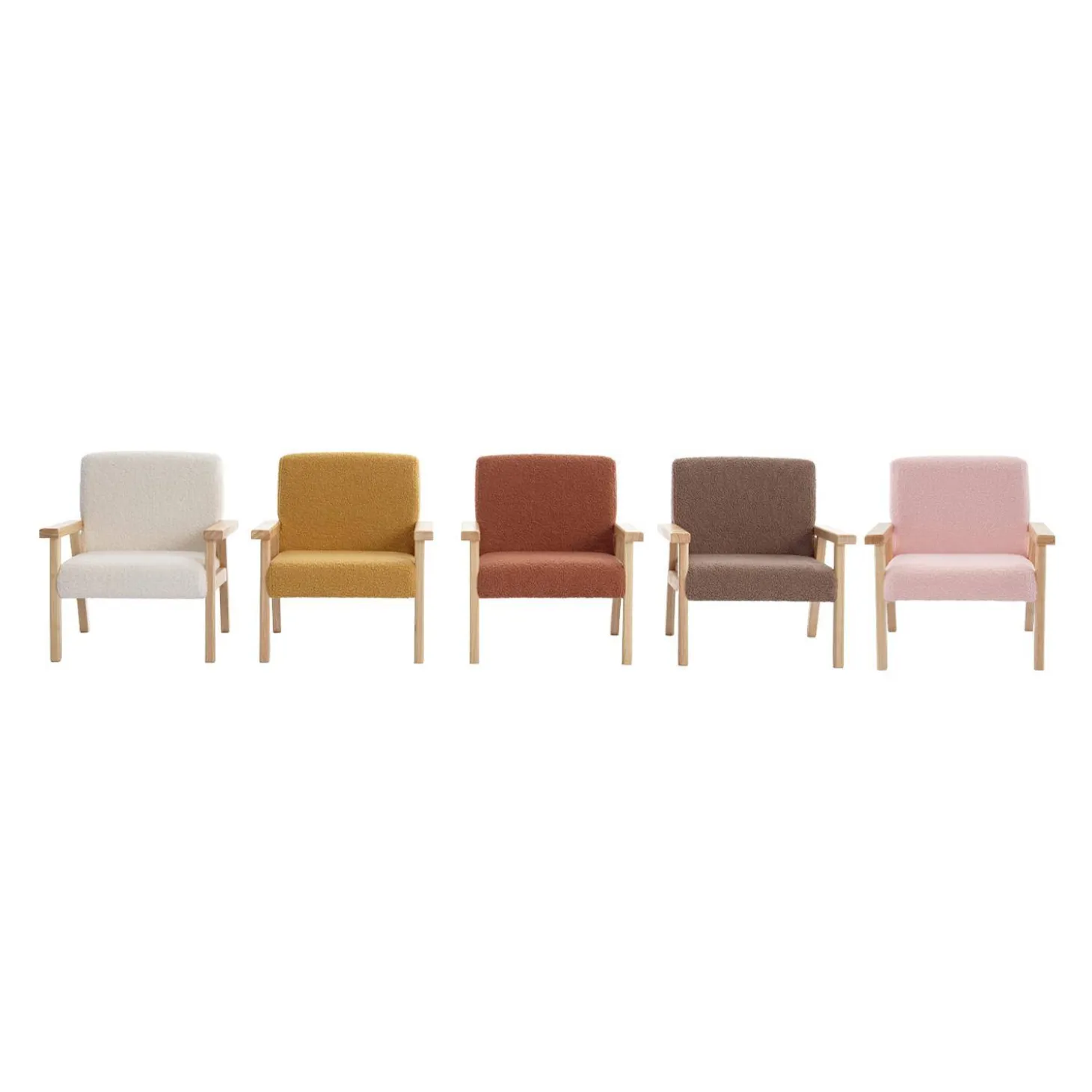 Fauteuil voor kinderen van hout en bouclé