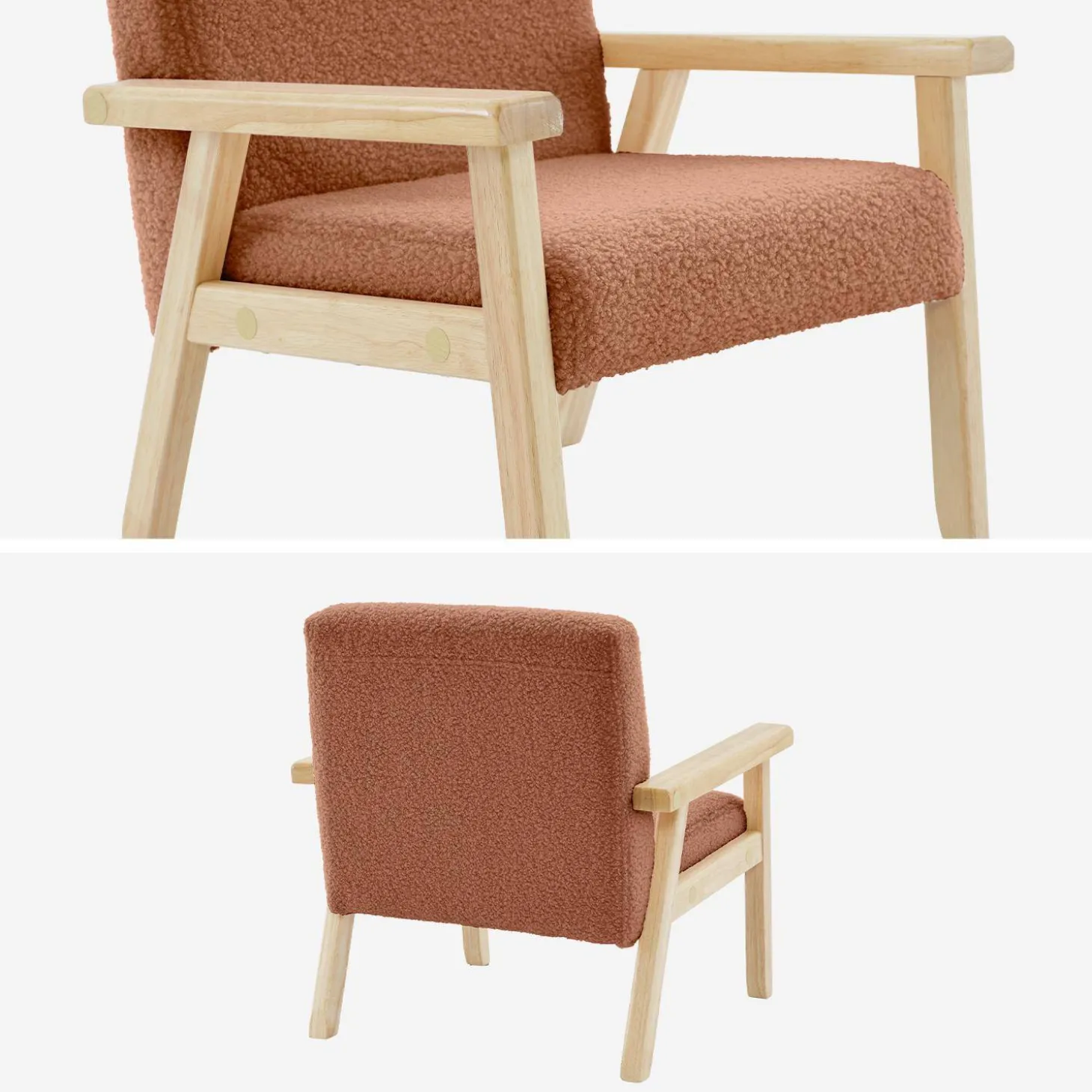 Fauteuil voor kinderen van hout en bouclé