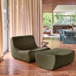 Fauteuil 1-zits met voetenbank boucléstof