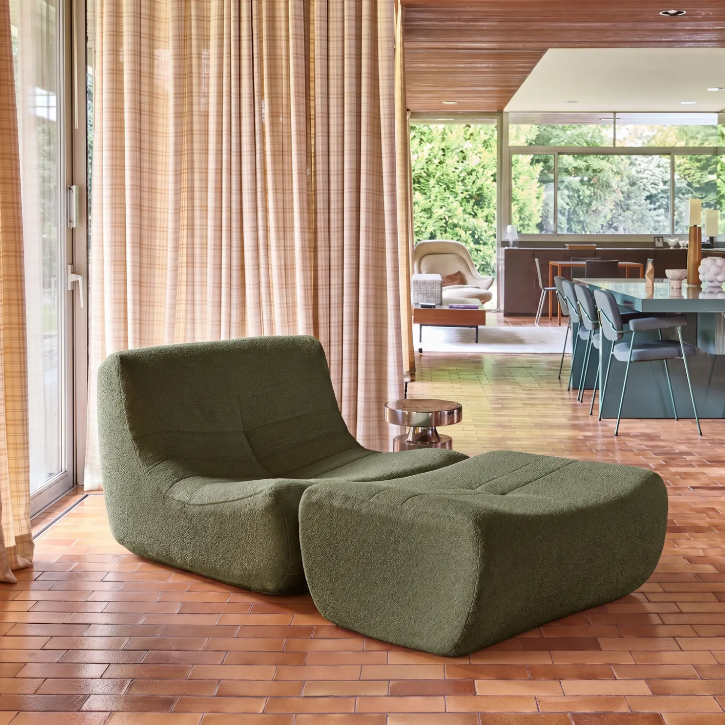 Fauteuil 1-zits met voetenbank boucléstof
