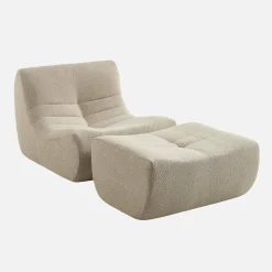 Fauteuil 1-zits met voetenbank boucléstof