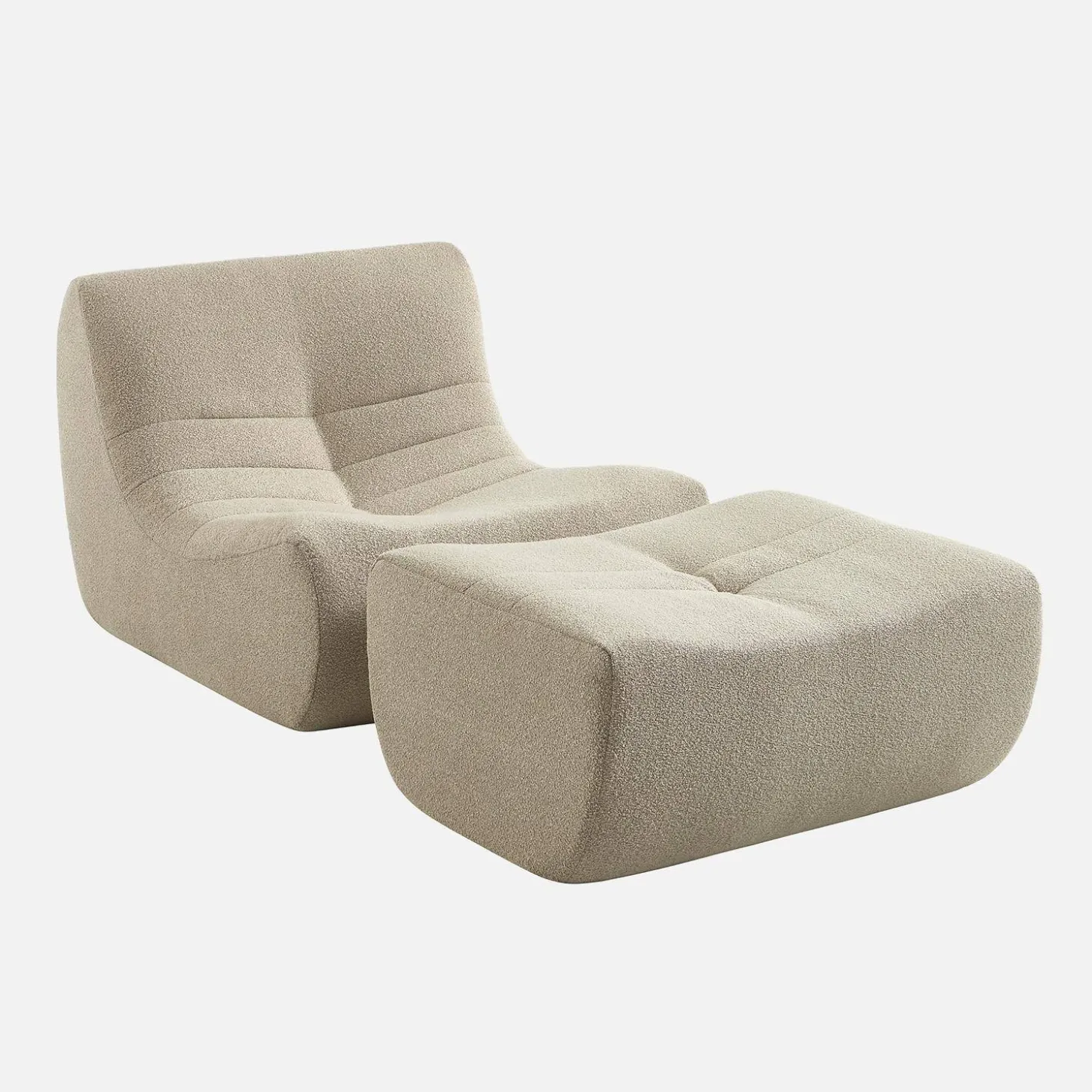 Fauteuil 1-zits met voetenbank boucléstof