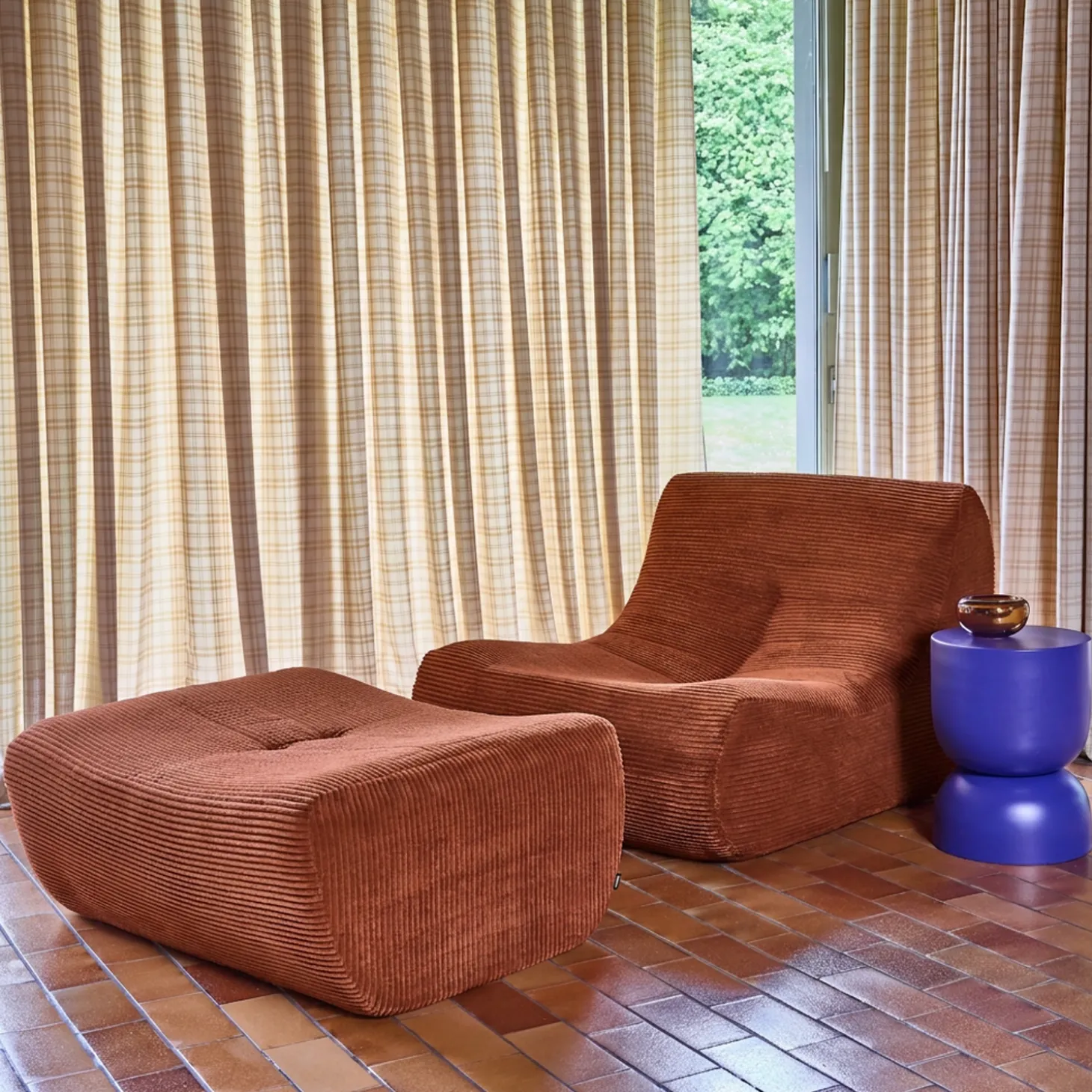 Fauteuil 1-zits met voetenbank corduroy