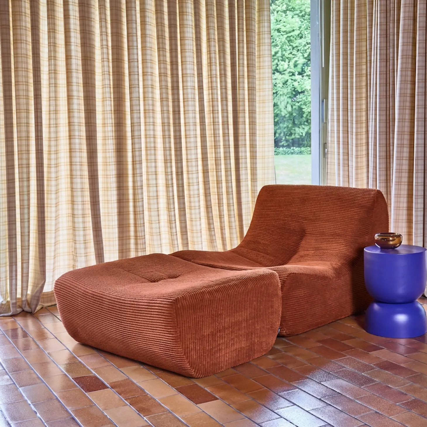 Fauteuil 1-zits met voetenbank corduroy