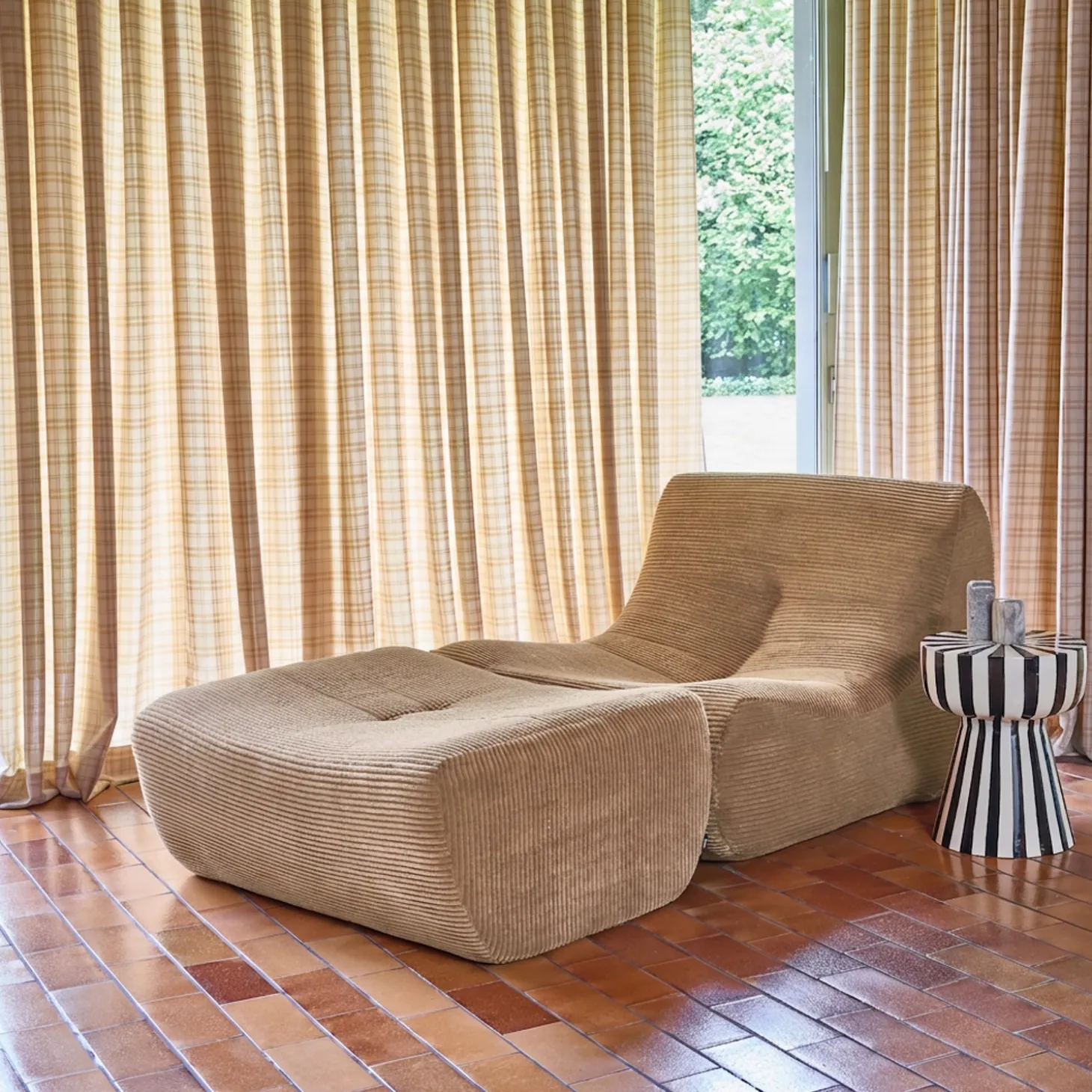 Fauteuil 1-zits met voetenbank corduroy