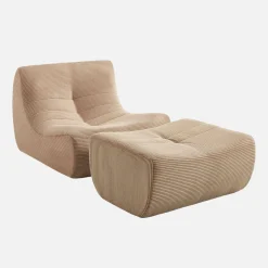 Fauteuil 1-zits met voetenbank corduroy