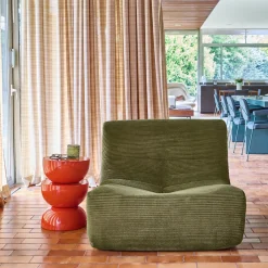Fauteuil 1-zits met voetenbank corduroy