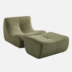 Fauteuil 1-zits met voetenbank corduroy