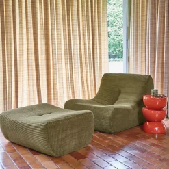 Fauteuil 1-zits met voetenbank corduroy