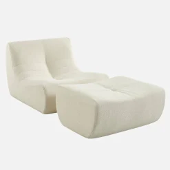 Fauteuil 1-zits met voetenbank boucléstof
