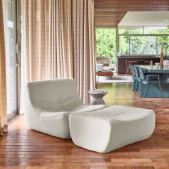 Fauteuil 1-zits met voetenbank boucléstof