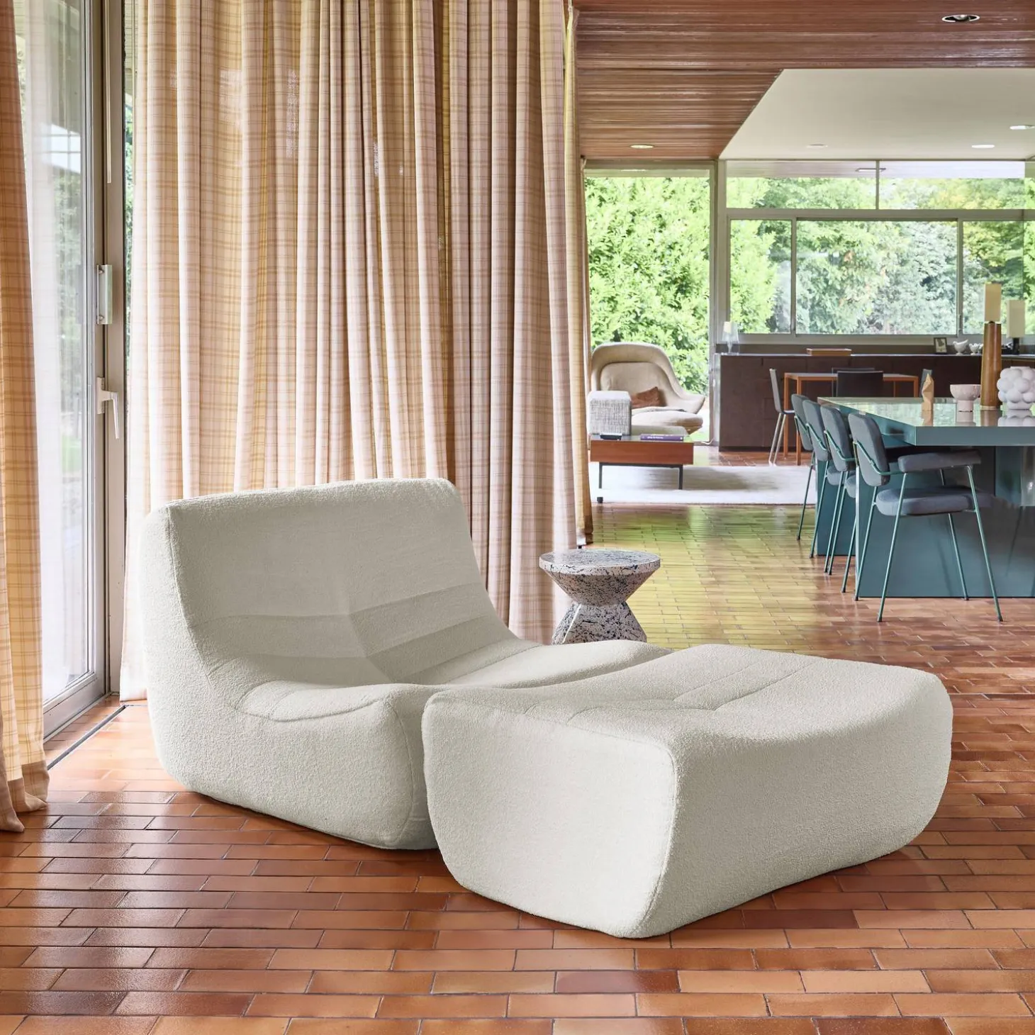 Fauteuil 1-zits met voetenbank boucléstof
