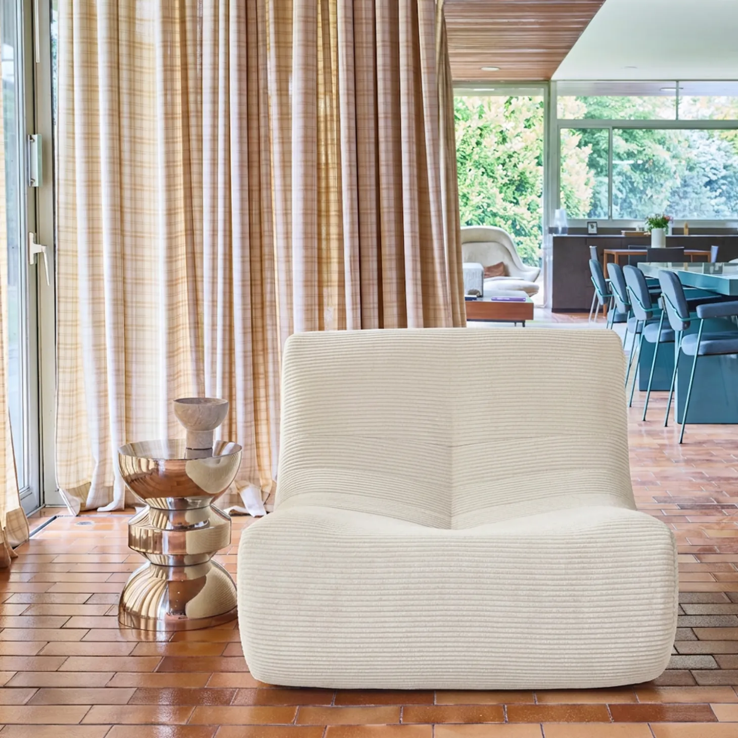 Fauteuil 1-zits met voetenbank corduroy