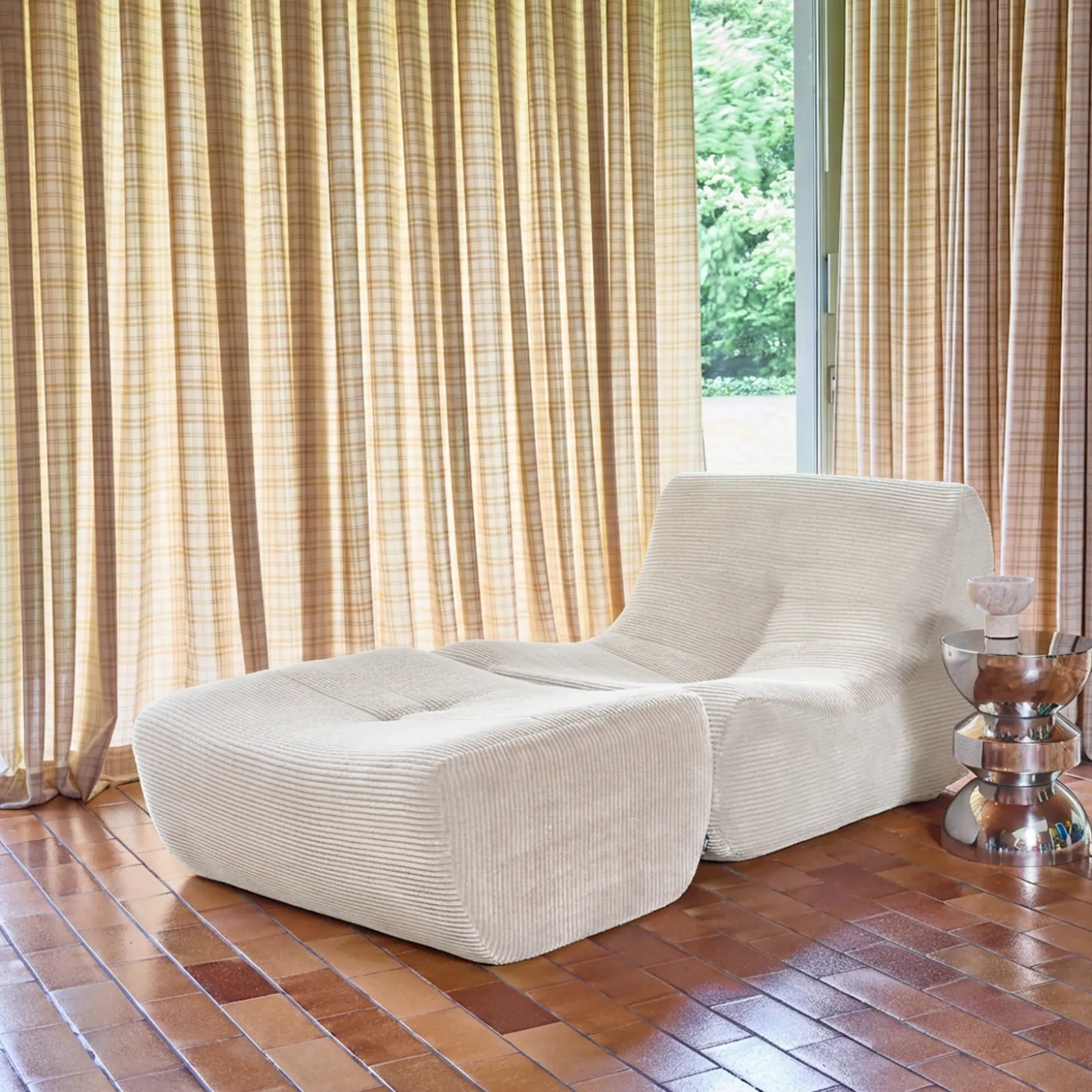 Fauteuil 1-zits met voetenbank corduroy
