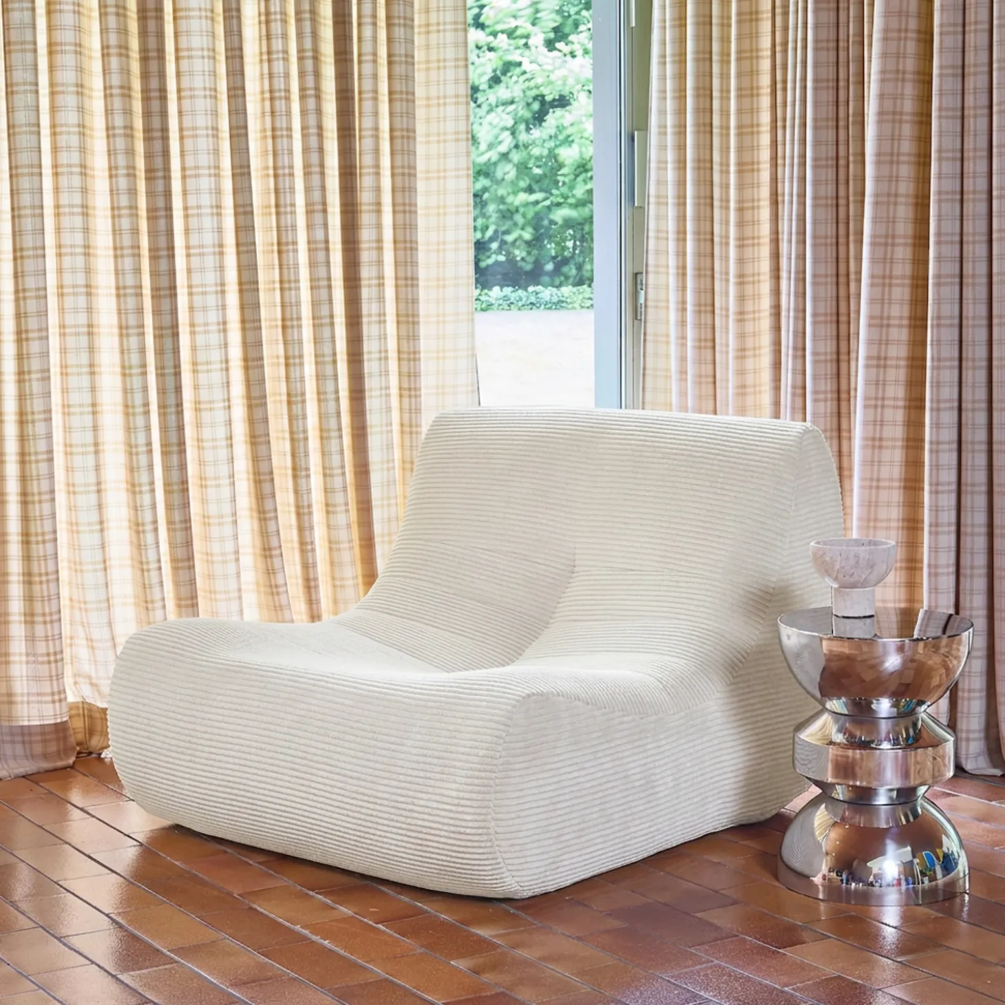 Fauteuil 1-zits met voetenbank corduroy