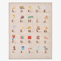 Frans educatief beige kindertapijt voor binnen alfabet