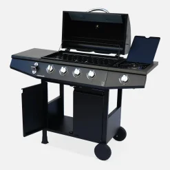 Gasbarbecue 4 branders + 1 zijbrander met 2 deuren, 2 wielen en hoes
