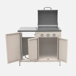 Gasbarbecue met 3 branders, 3 deuren en 2 opbergruimtes