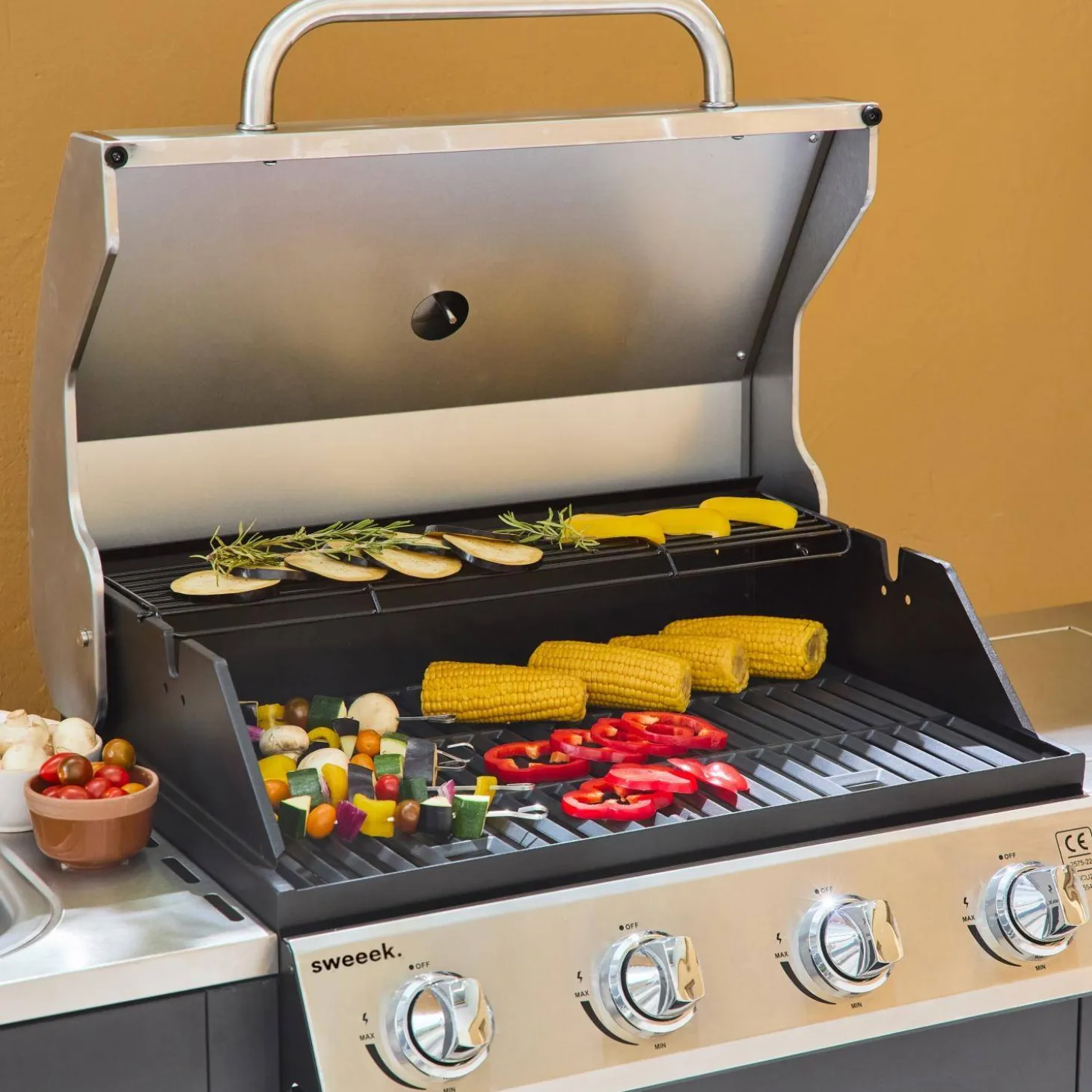 Gasbarbecue met 4 branders + 1 zijbrander met accessoires en gootsteen