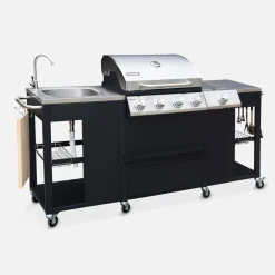 Gasbarbecue met 4 branders + 1 zijbrander met accessoires en gootsteen