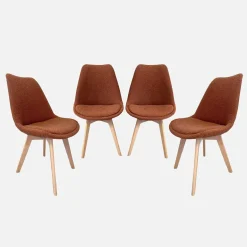 Getextureerde bouclé Scandinavische stoelen met beukenhouten poten (set van 4)