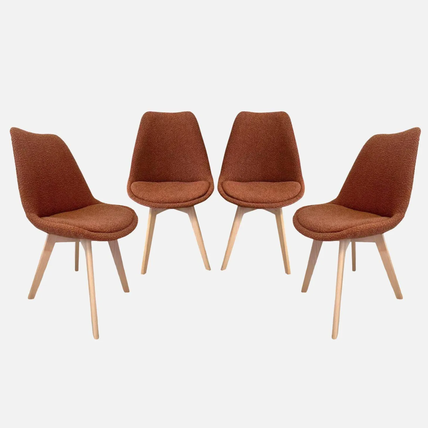 Getextureerde bouclé Scandinavische stoelen met beukenhouten poten (set van 4)