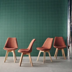 Getextureerde bouclé Scandinavische stoelen met beukenhouten poten (set van 4)