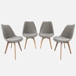 Getextureerde bouclé Scandinavische stoelen met beukenhouten poten (set van 4)