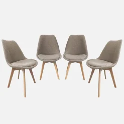 Getextureerde bouclé Scandinavische stoelen met beukenhouten poten (set van 4)