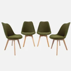 Getextureerde bouclé Scandinavische stoelen met beukenhouten poten (set van 4)