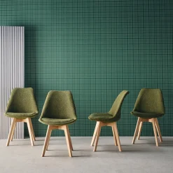 Getextureerde bouclé Scandinavische stoelen met beukenhouten poten (set van 4)