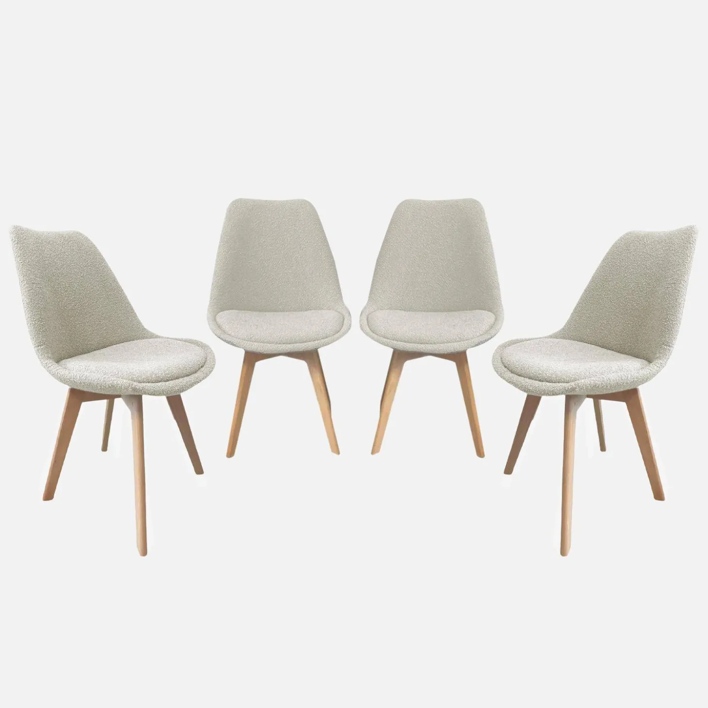 Getextureerde bouclé Scandinavische stoelen met beukenhouten poten (set van 4)