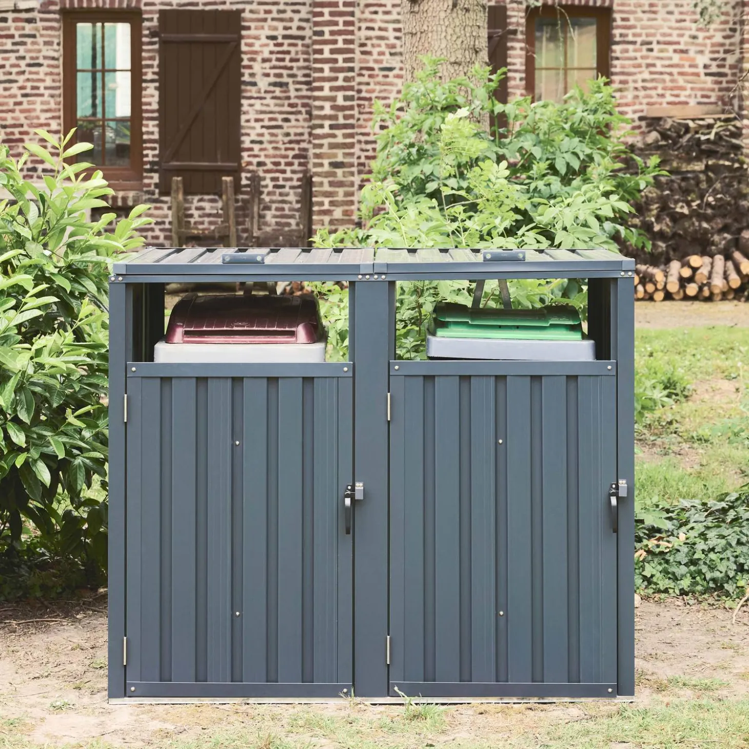 Grijs gegalvaniseerd stalen afvalhok