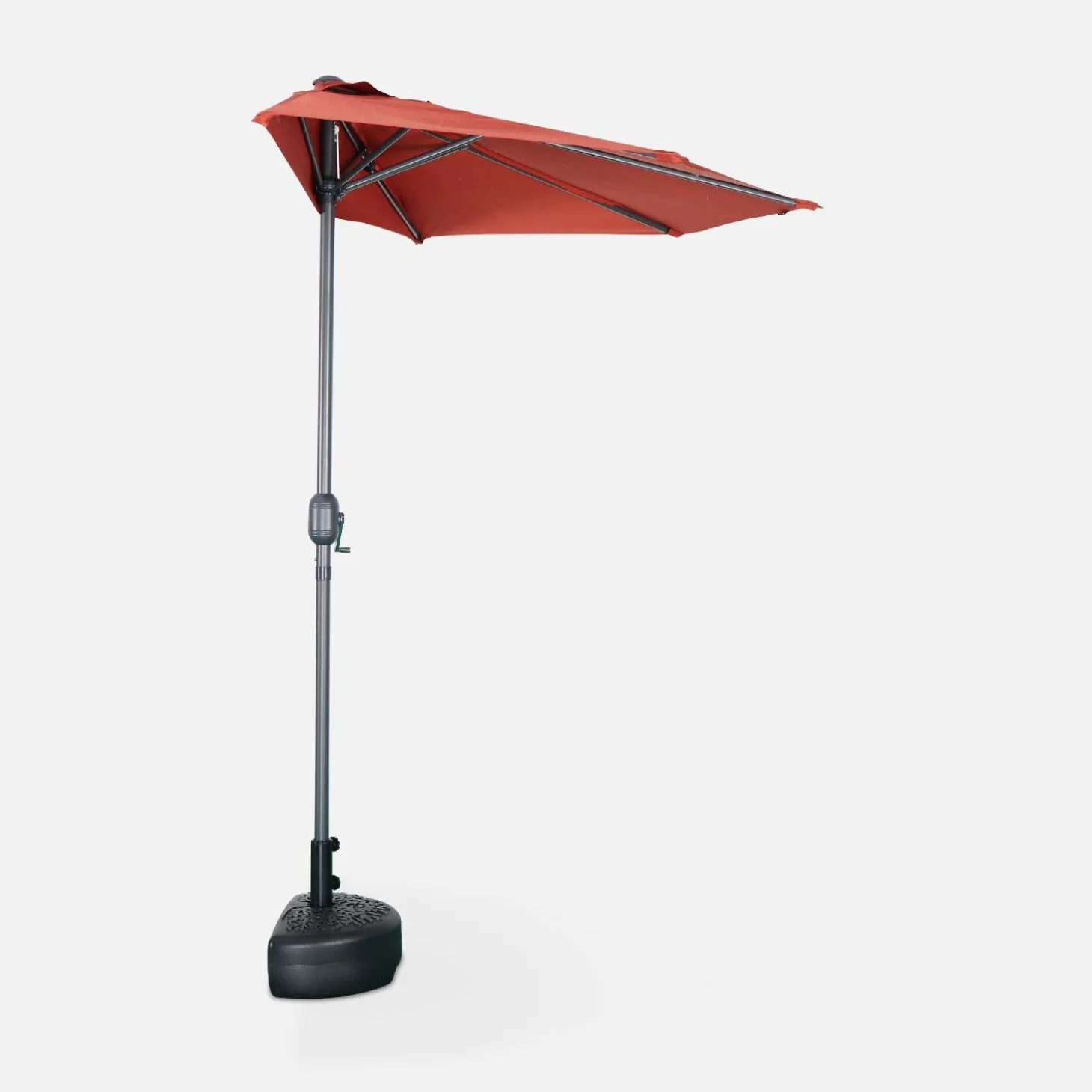 Halve parasol voor balkon 2,5m met centrale mast