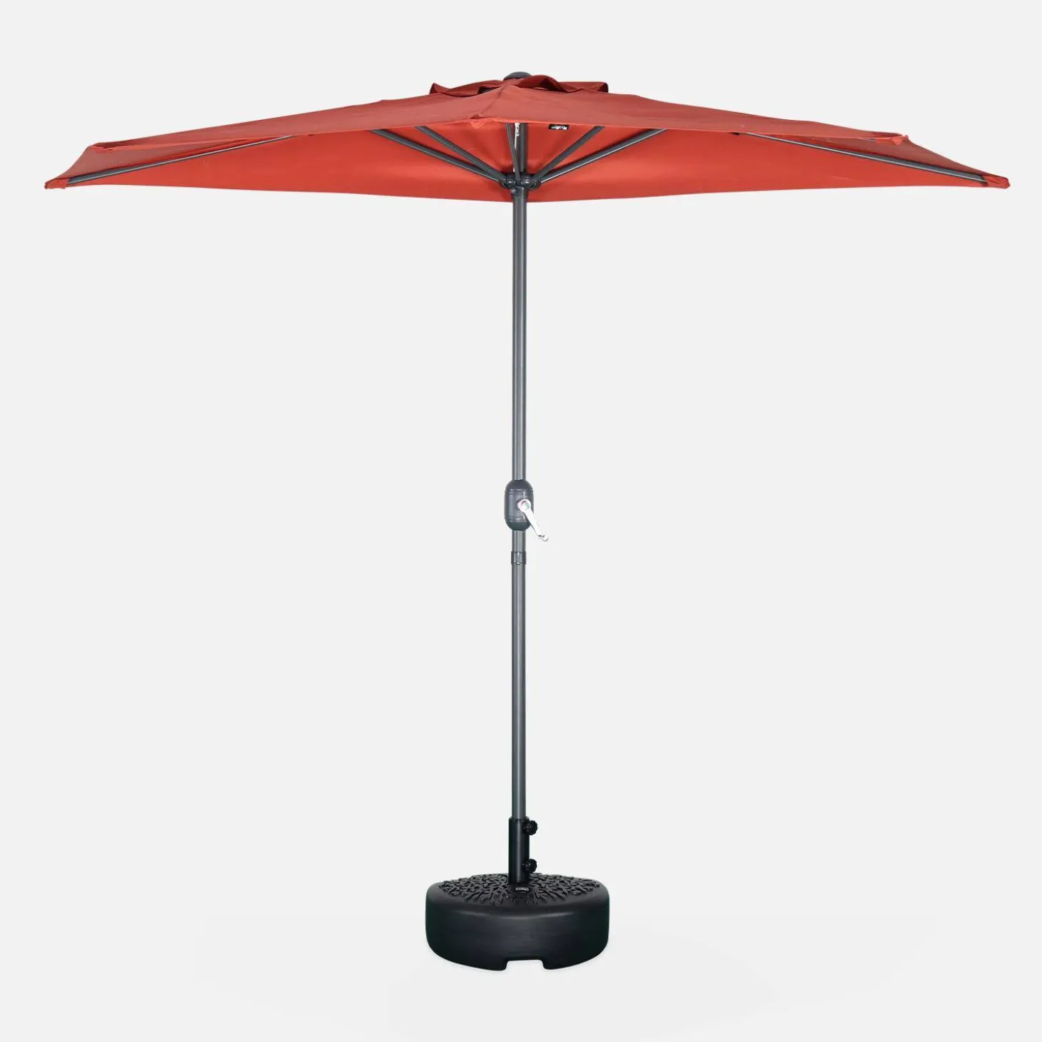 Halve parasol voor balkon 2,5m met centrale mast