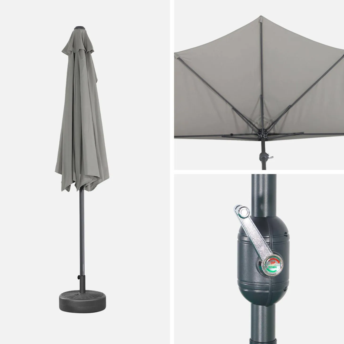 Halve parasol voor balkon 2,5m met centrale mast