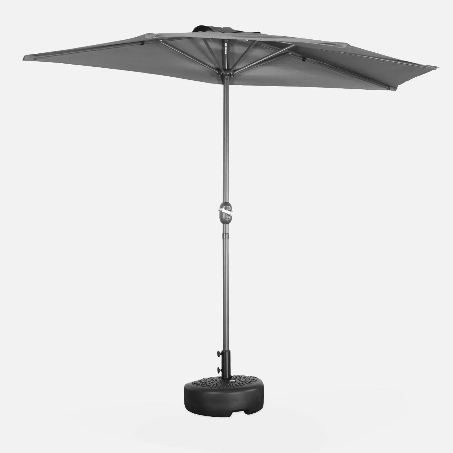 Halve parasol voor balkon 2,5m met centrale mast