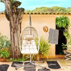 Hangend ei van staal, rotan, polyester