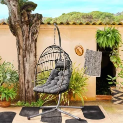 Hangend ei van staal, rotan, polyester